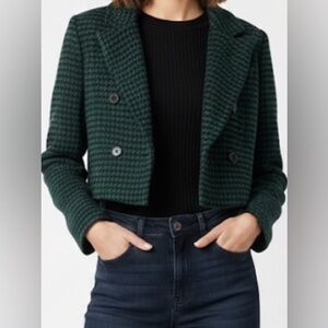 Forever 21 Teal Houndstooth Cropped Coat Blazer M